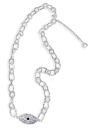 Κολιέ γυναικείο, από ανοξείδωτο ατσάλι, με πέτρες ζιργκόν & μάτι βασκανίας, 40εκατοστά μήκος συν αλυσίδα επέκτασης 5 εκατοστά, silverline, 0330343101